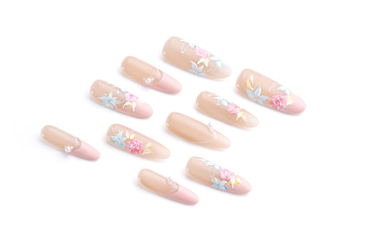 Hand-painted rose nail art