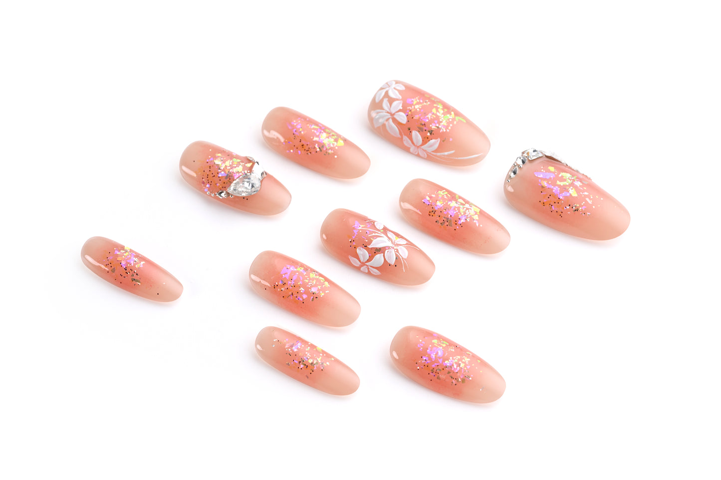 Hand-painted cherry blossom nail art