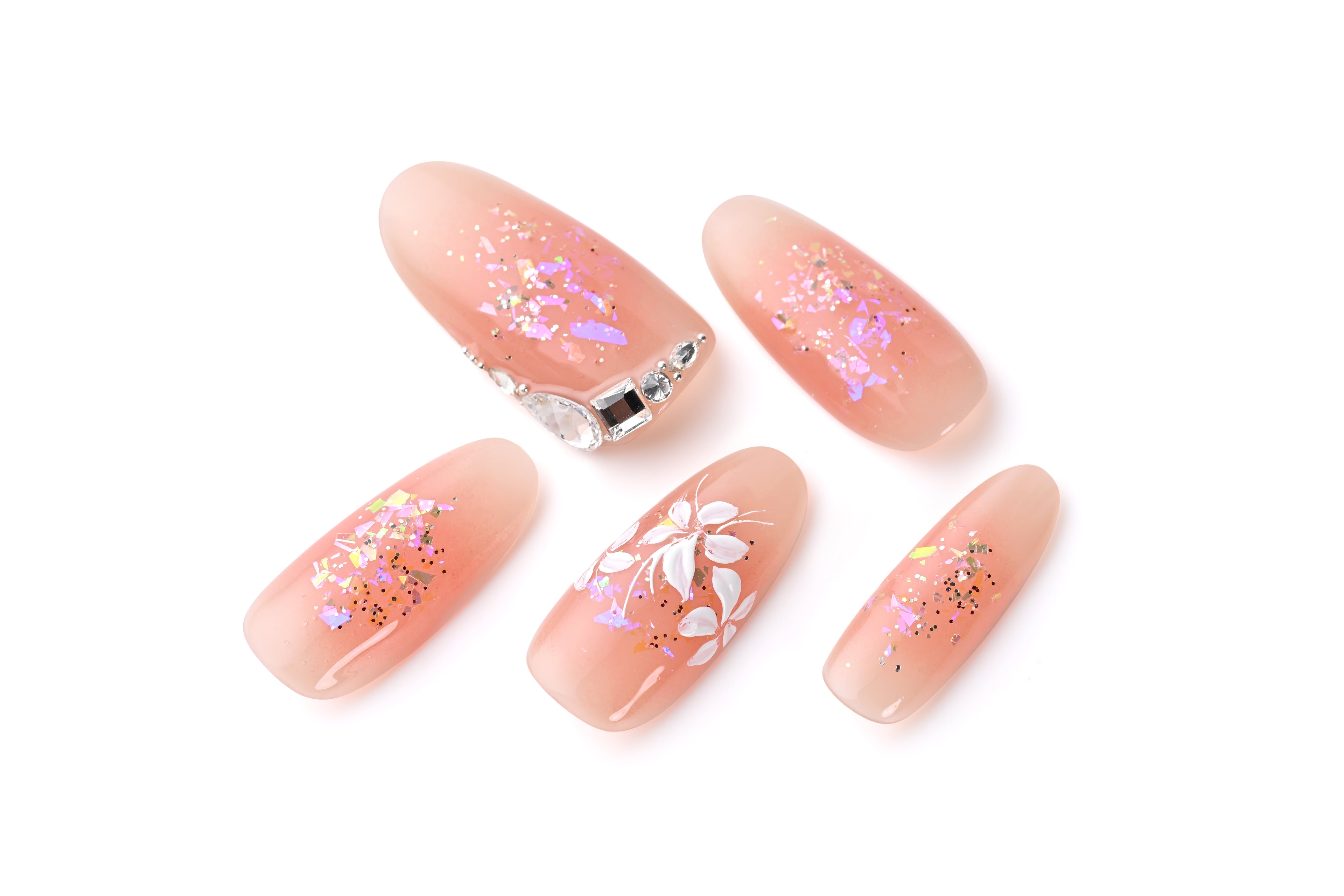 Hand-painted cherry blossom nail art