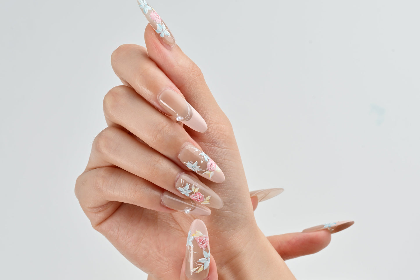 Hand-painted rose nail art