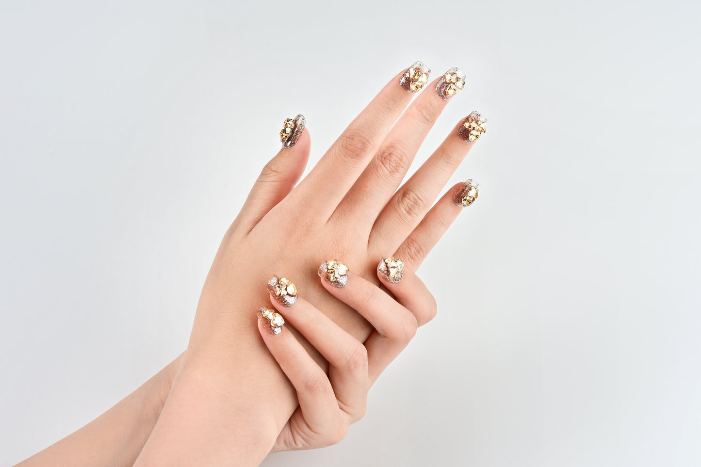 Tow-Color Fully Studded Short Manicure