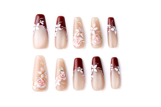 Hand-painted Rose Nail Art